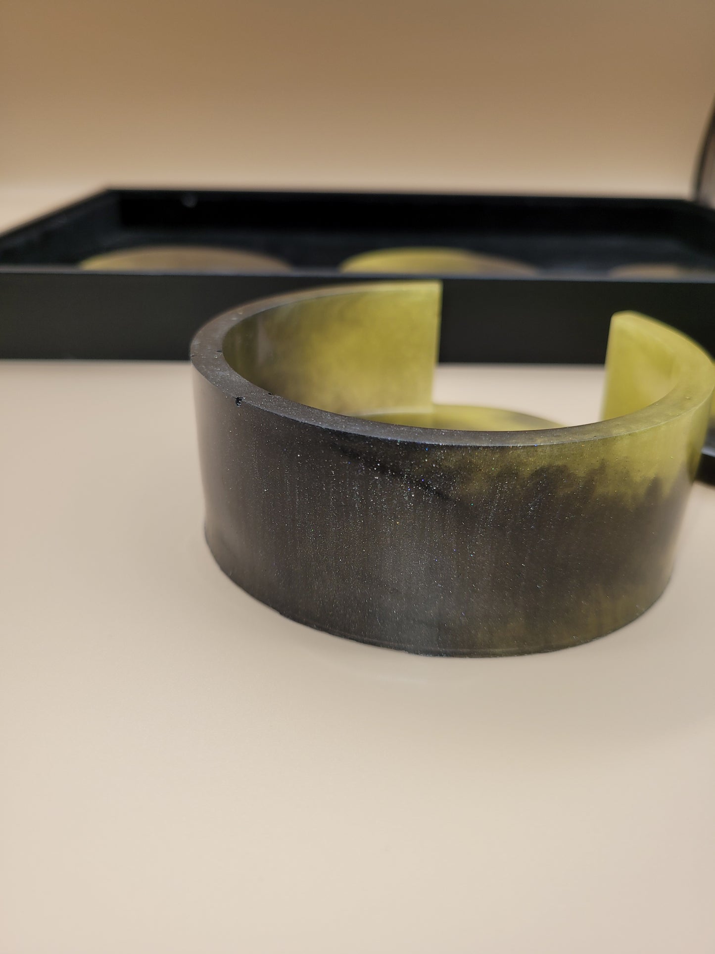 Black and Yellow Handmade Resin Coaster Set with Holder