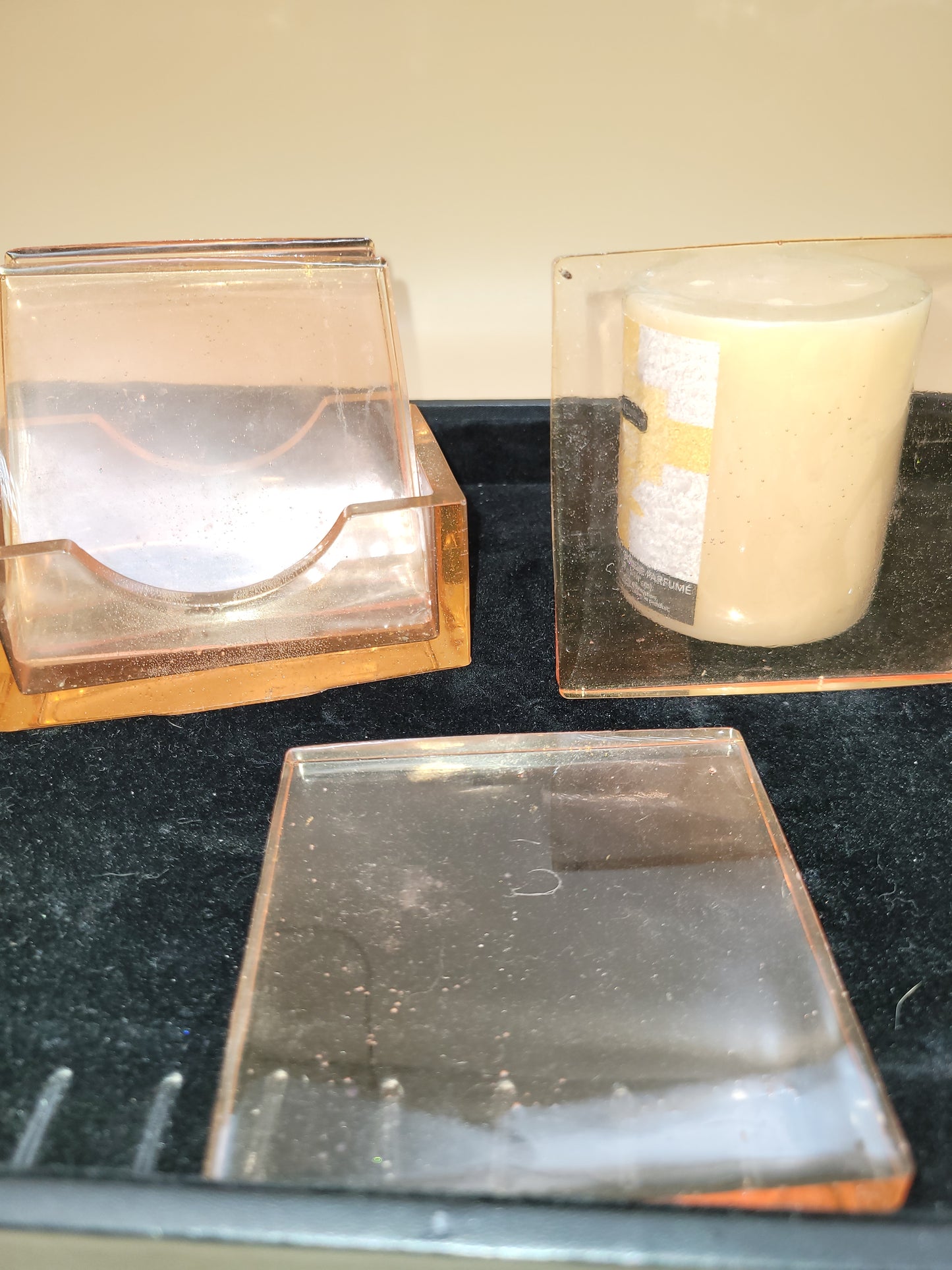 Handmade Orange Square Coasters with Holder