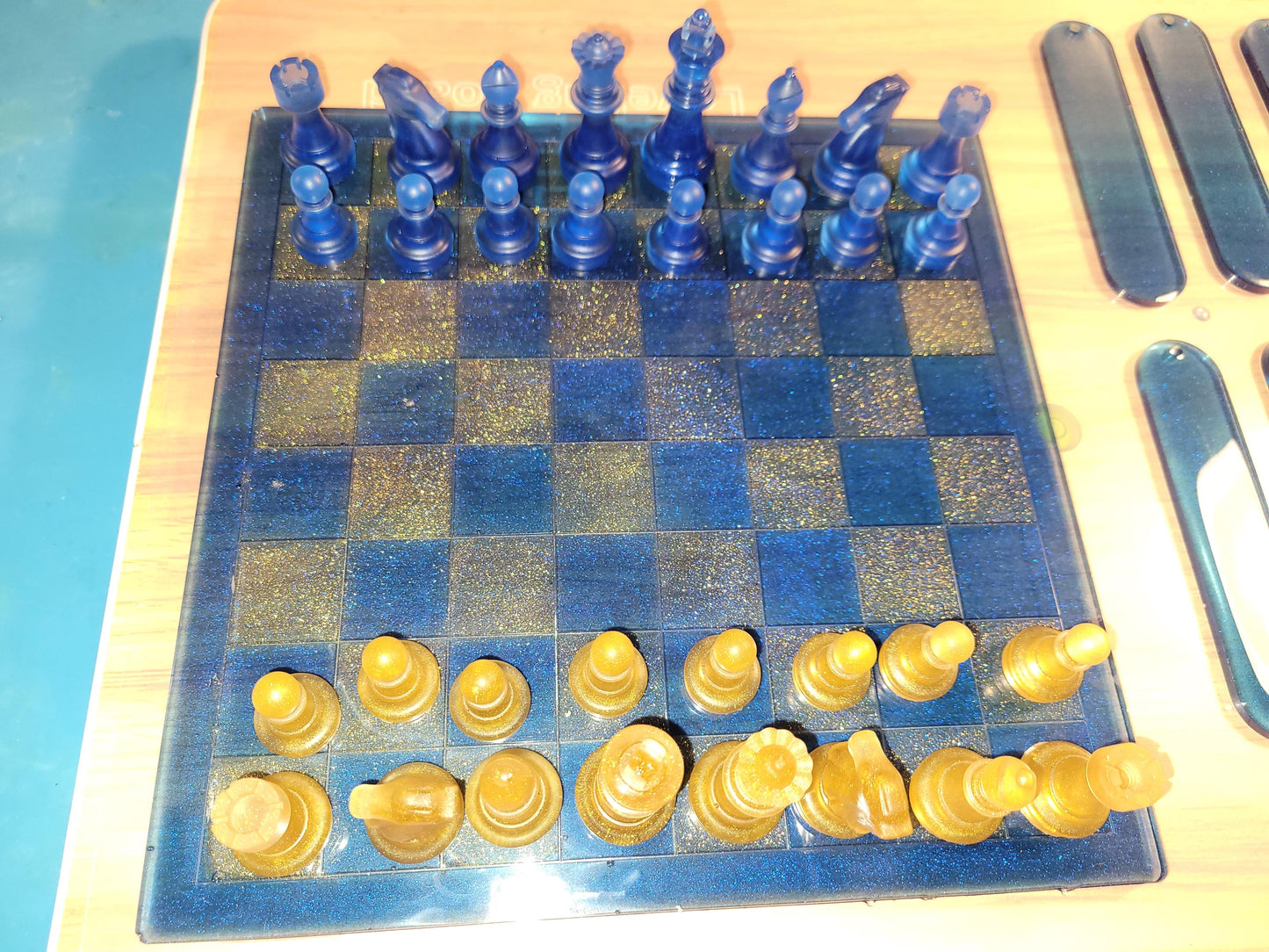 Chess set with chess and checker pieces