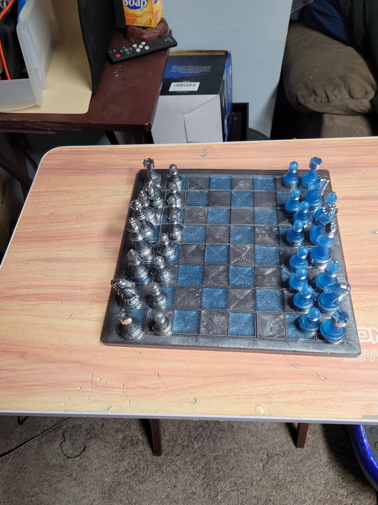 2-in-1 Resin Chess Board with Checkers and Chess Pieces Handmade Game Set for Family Fun & Gift