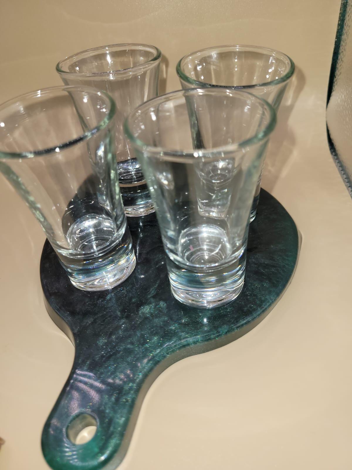 Rustic Shot Glass & Wine Holder Set with Matching Coasters  Handmade Resin Bar Set, Party Gift, Wine Rack with Coasters, Housewarming Gift