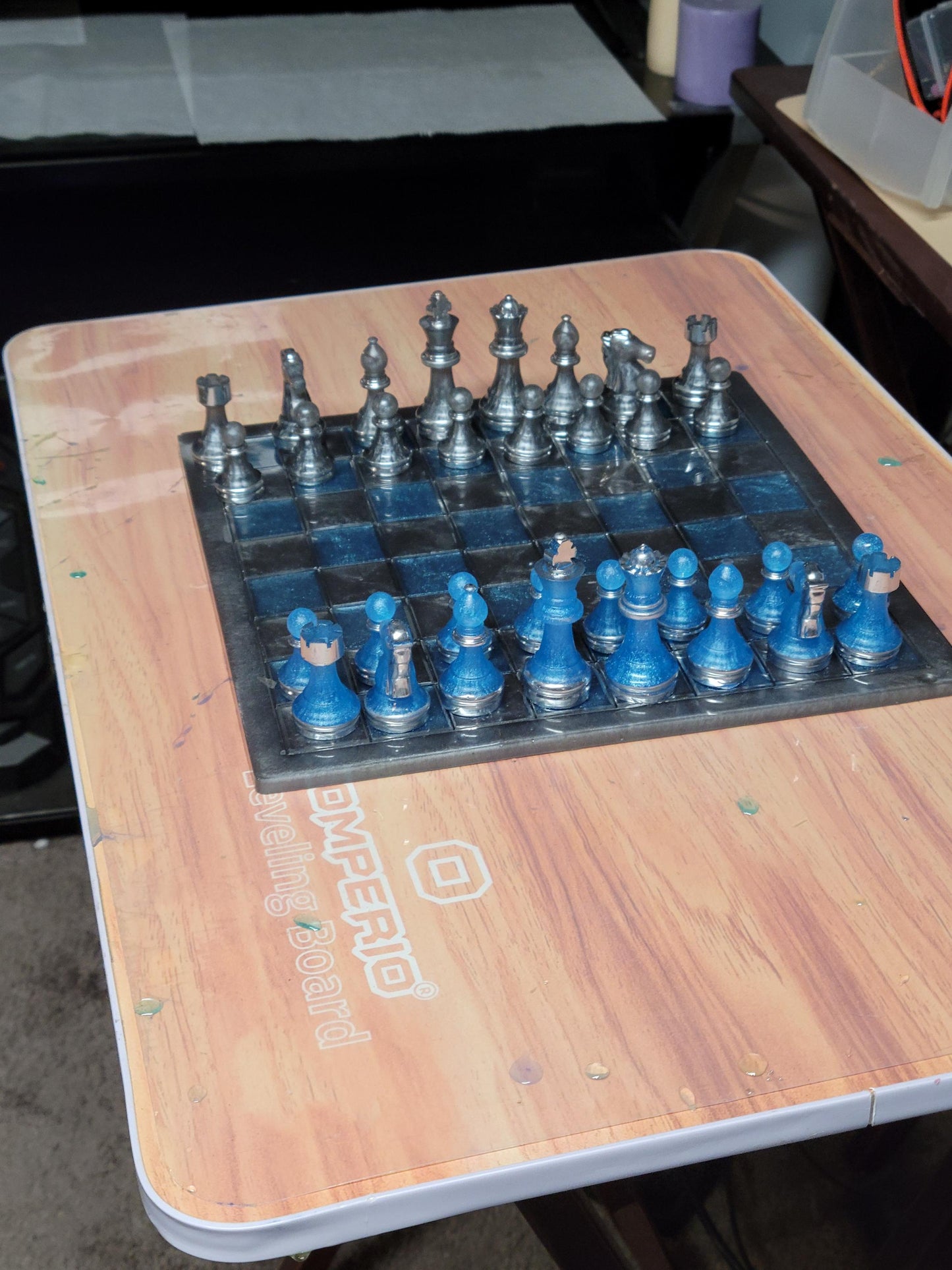 2-in-1 Resin Chess Board with Checkers and Chess Pieces Handmade Game Set for Family Fun & Gift