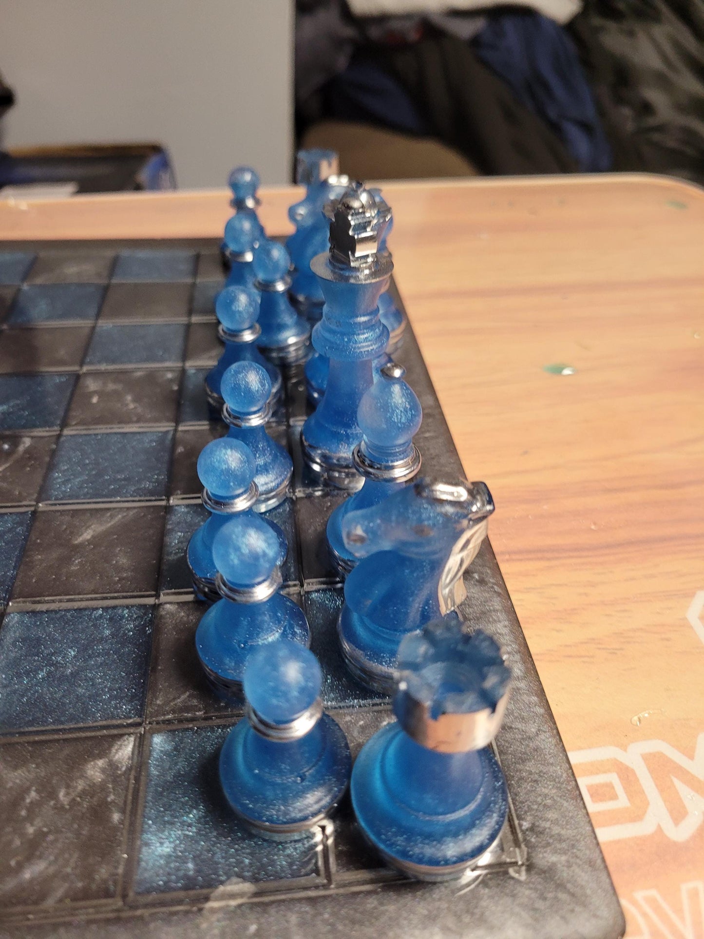 2-in-1 Resin Chess Board with Checkers and Chess Pieces Handmade Game Set for Family Fun & Gift