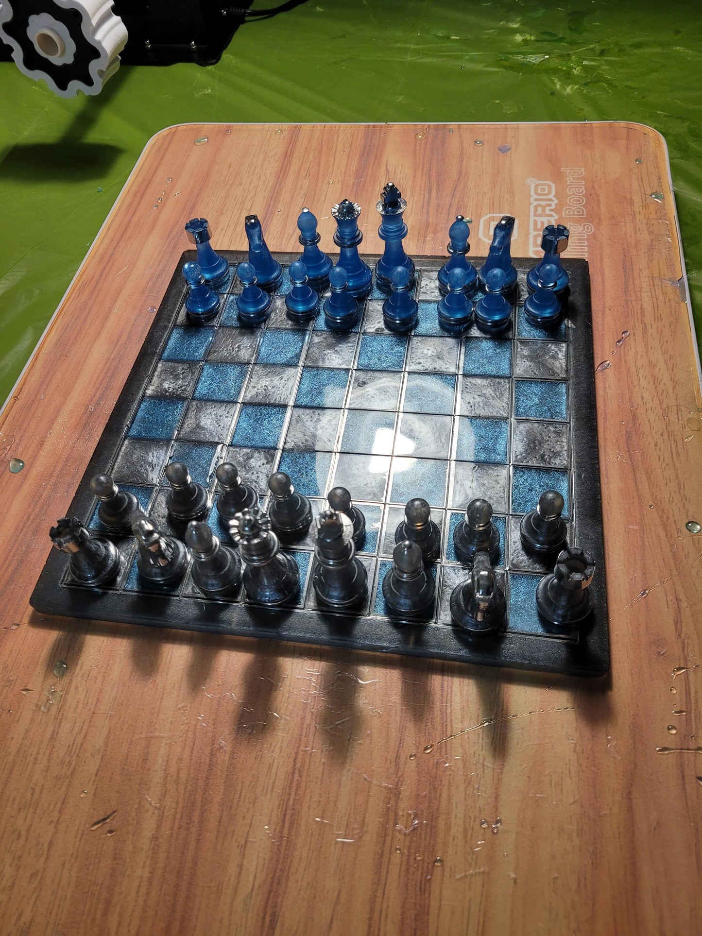 2-in-1 Resin Chess Board with Checkers and Chess Pieces Handmade Game Set for Family Fun & Gift