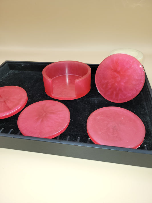 Pink Handmade Resin Coaster Set with Holder