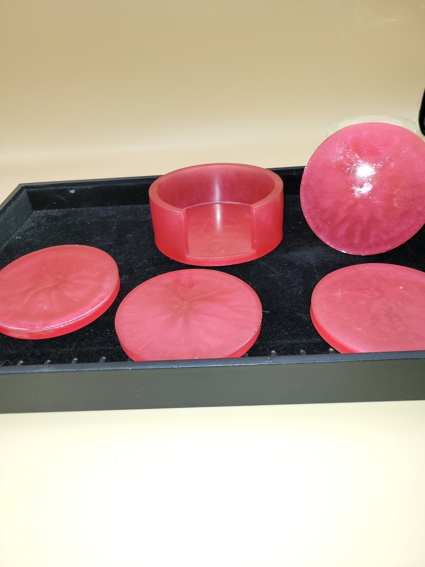 Pink Handmade Resin Coaster Set with Holder