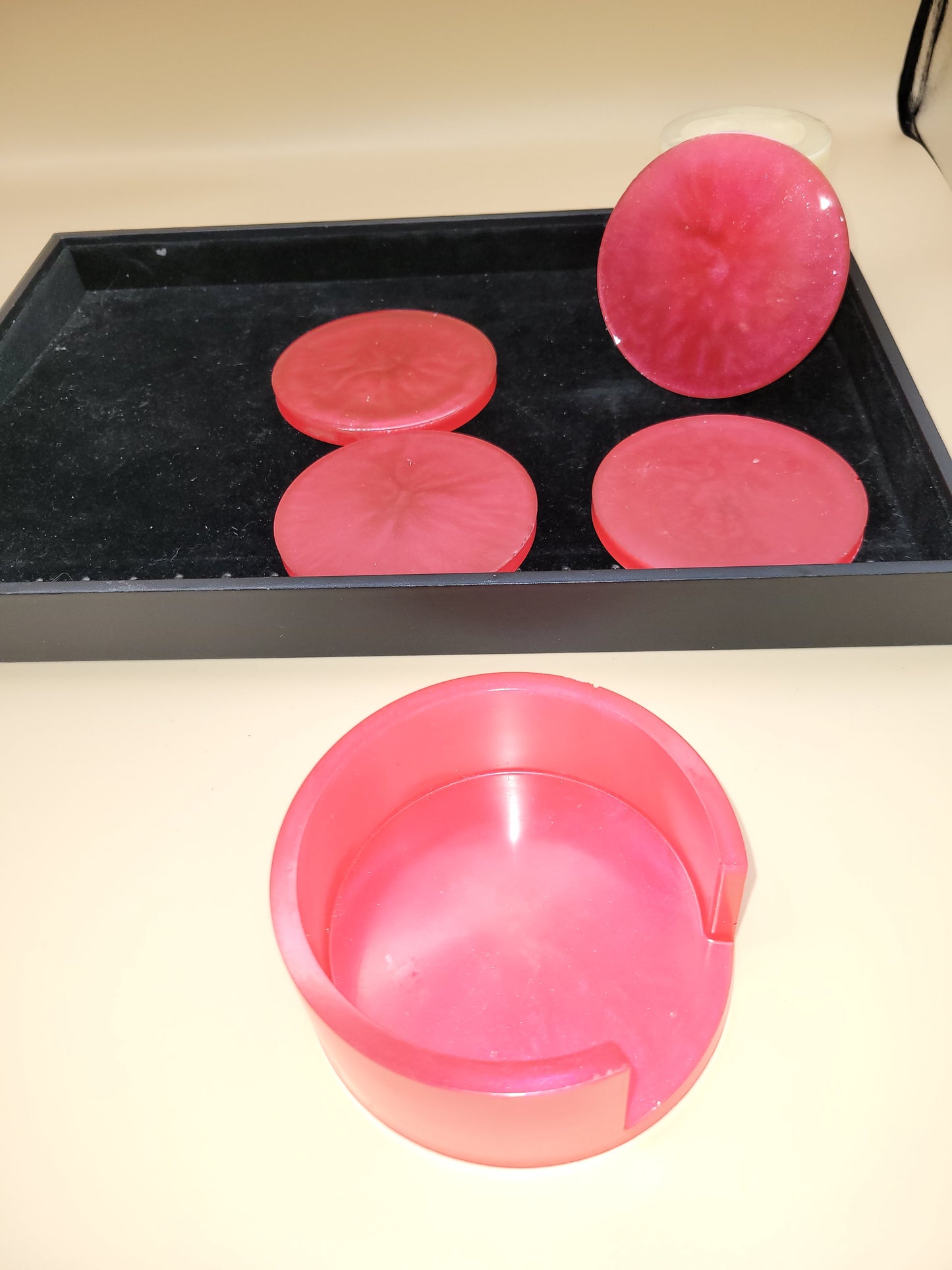 Pink Handmade Resin Coaster Set with Holder
