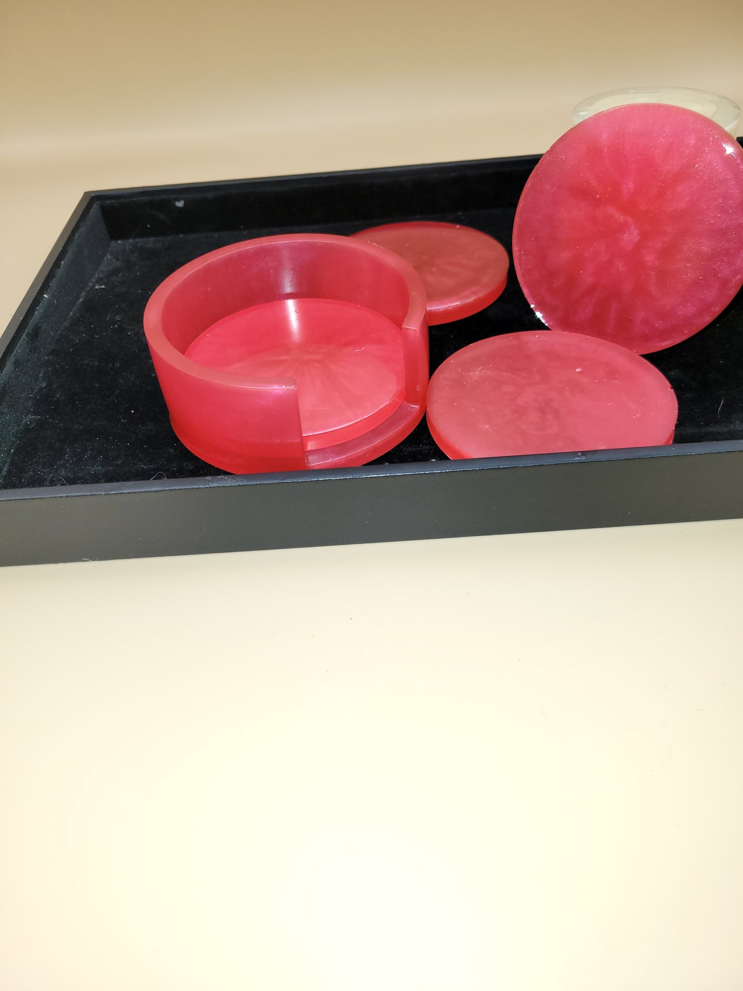 Pink Handmade Resin Coaster Set with Holder
