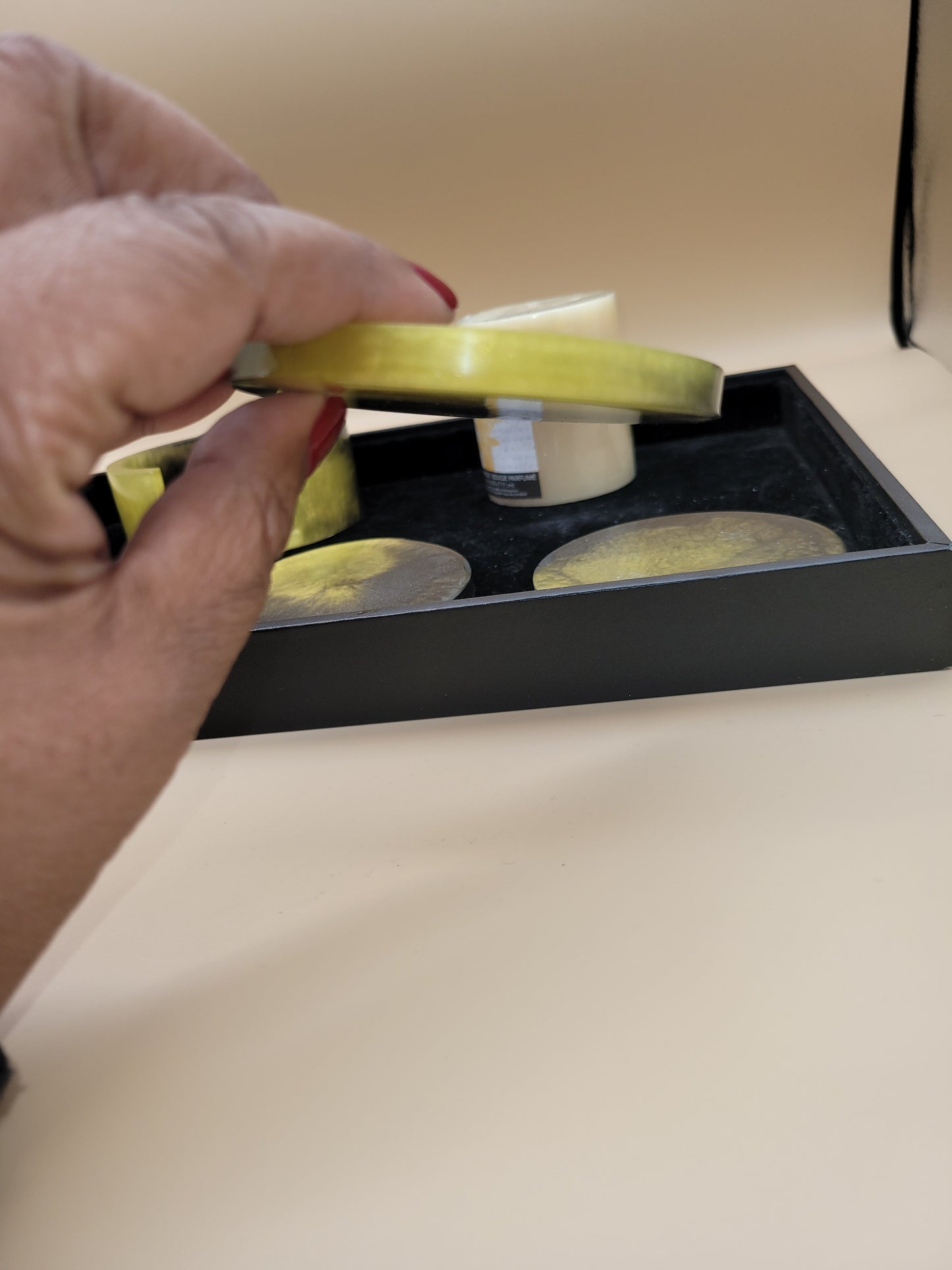 Black and Yellow Handmade Resin Coaster Set with Holder