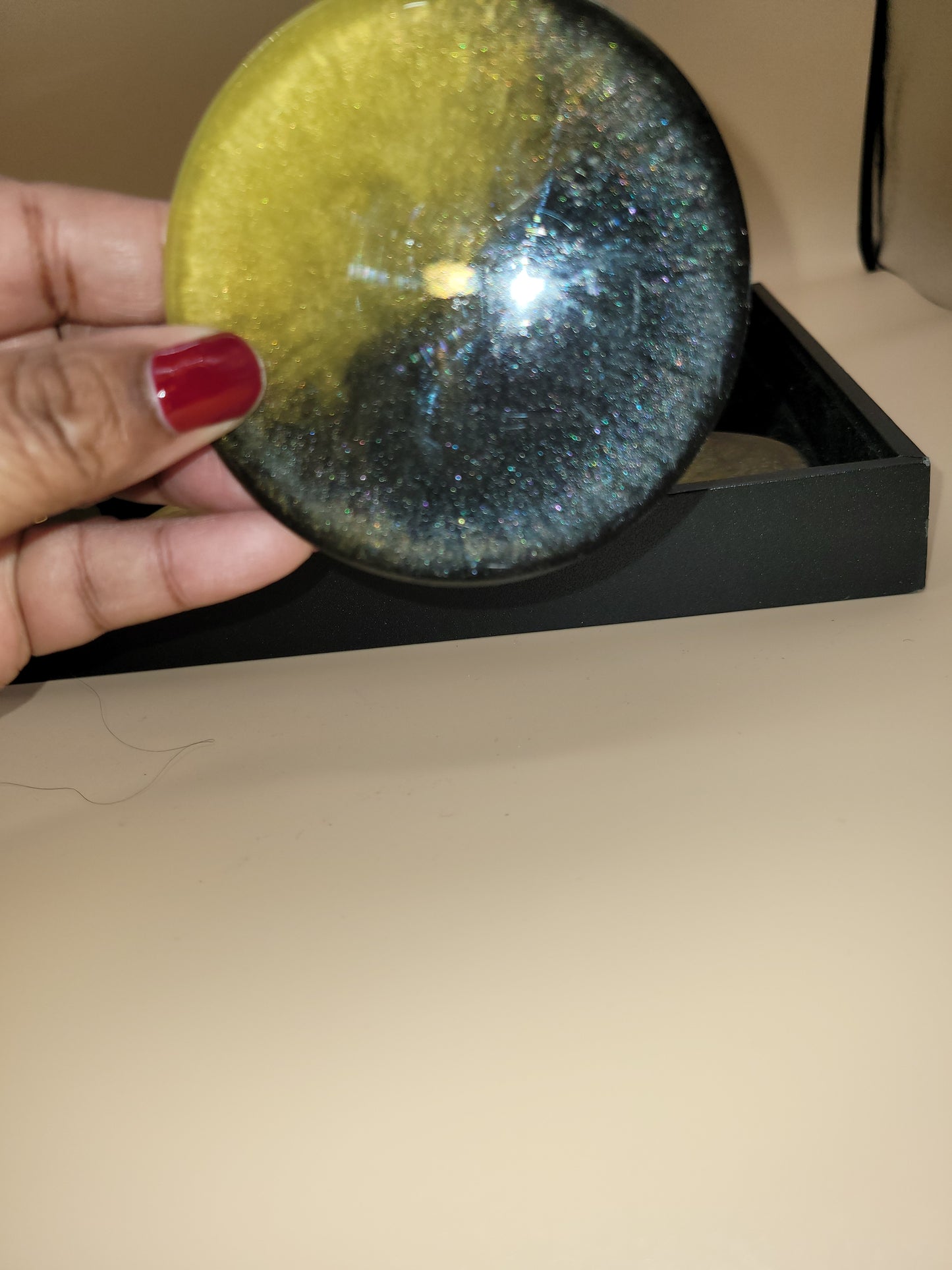 Black and Yellow Handmade Resin Coaster Set with Holder