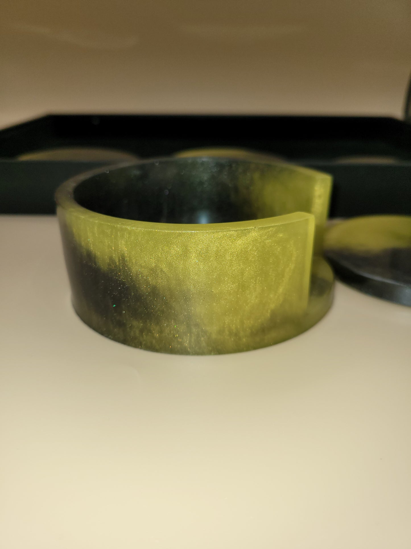 Black and Yellow Handmade Resin Coaster Set with Holder