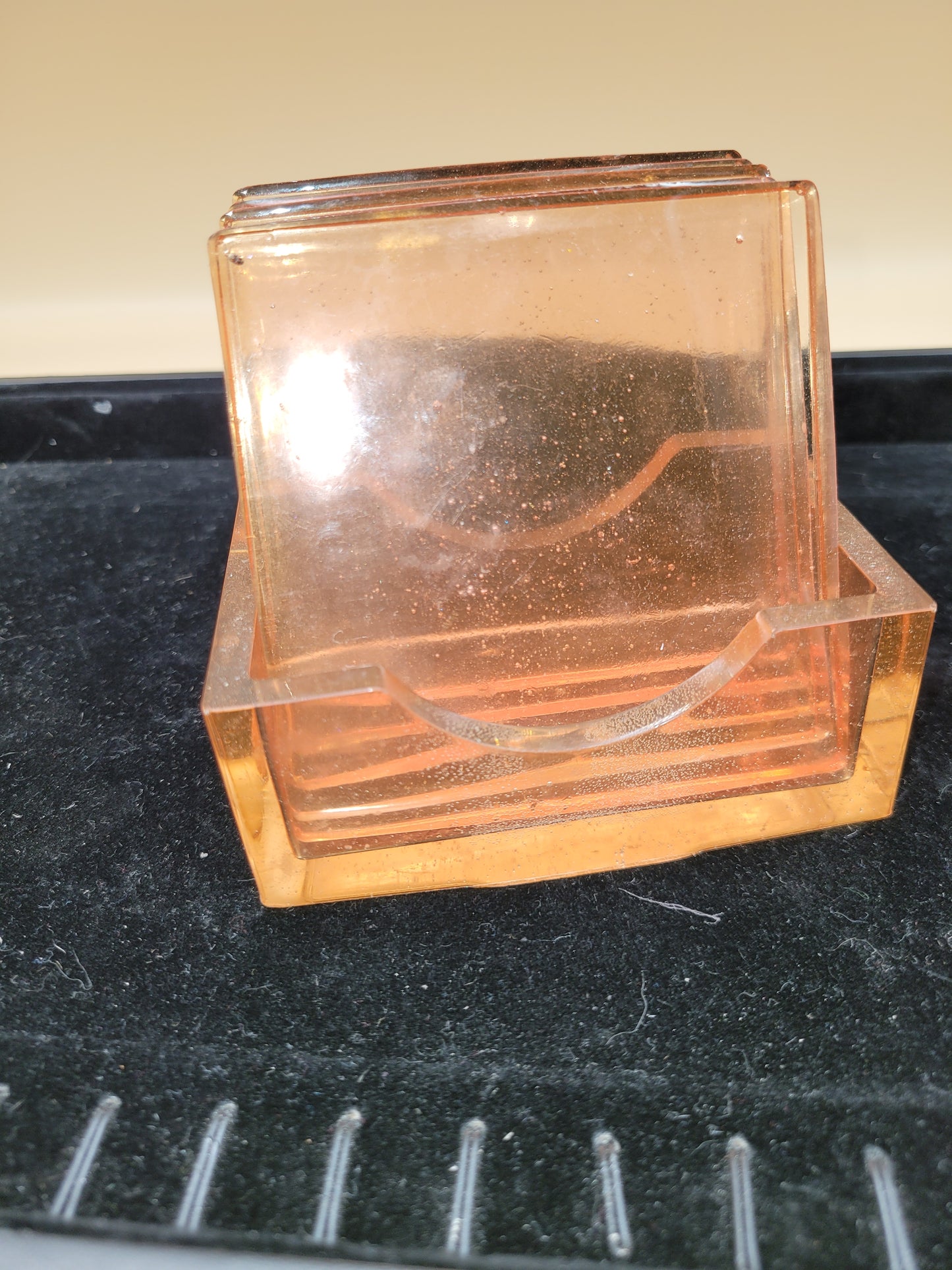 Handmade Orange Square Coasters with Holder