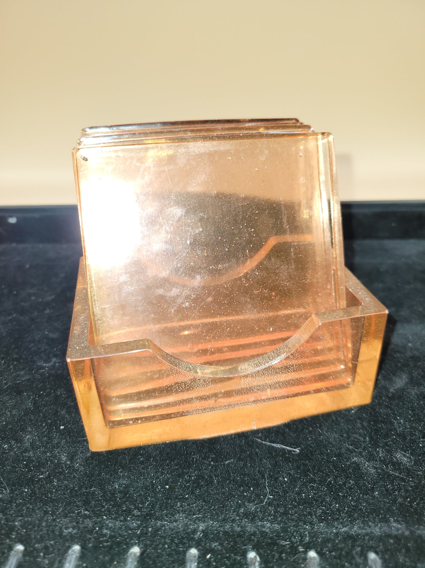 Handmade Orange Square Coasters with Holder