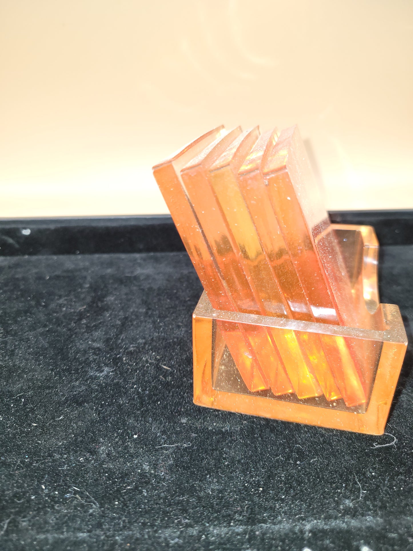 Handmade Orange Square Coasters with Holder