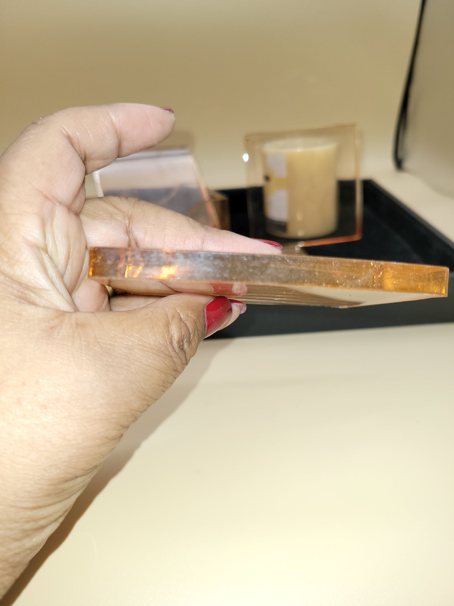 Handmade Orange Square Coasters with Holder