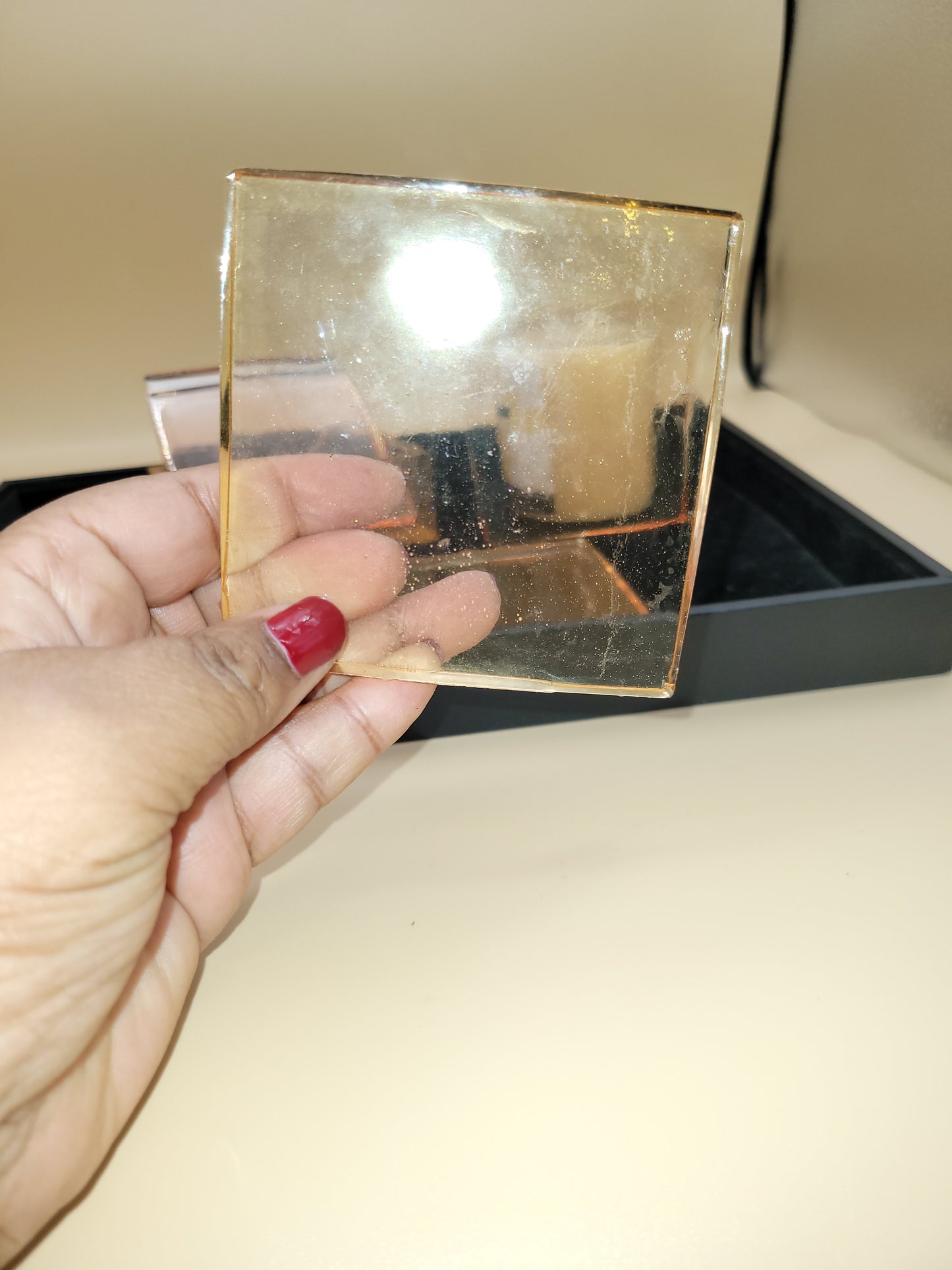 Handmade Orange Square Coasters with Holder