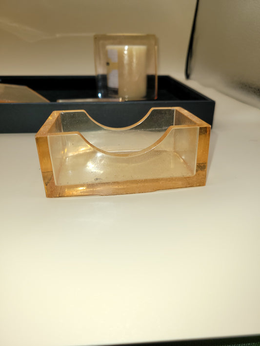 Handmade Orange Square Coasters with Holder