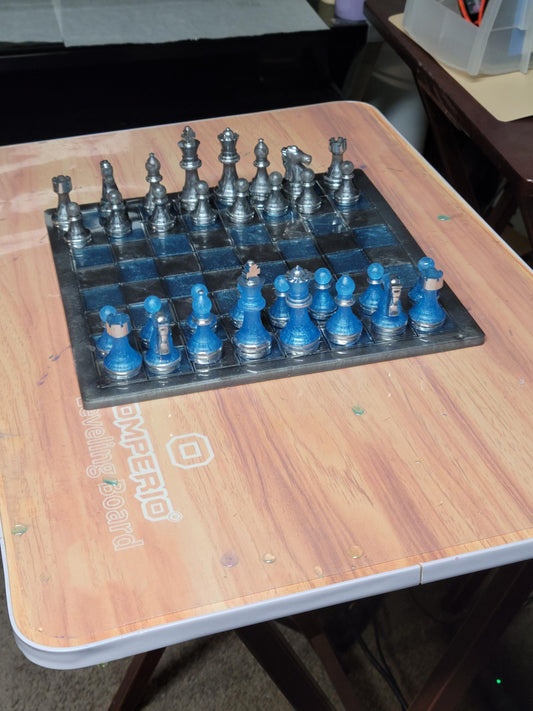 2-in-1 Resin Chess Board with Checkers and Chess Pieces  Handmade Game Set for Family Fun & Gift