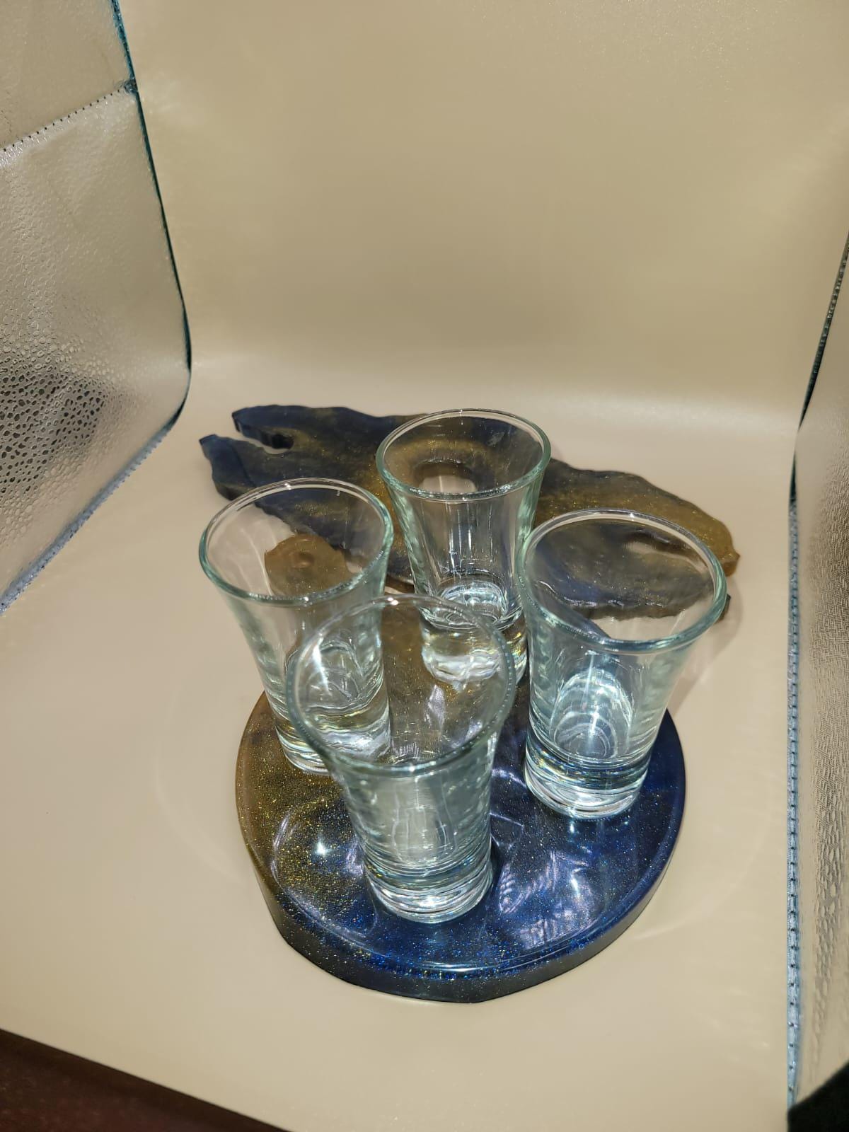 Rustic Shot Glass & Wine Holder Set with Matching Coasters  Handmade Resin Bar Set, Party Gift, Wine Rack with Coasters, Housewarming Gift