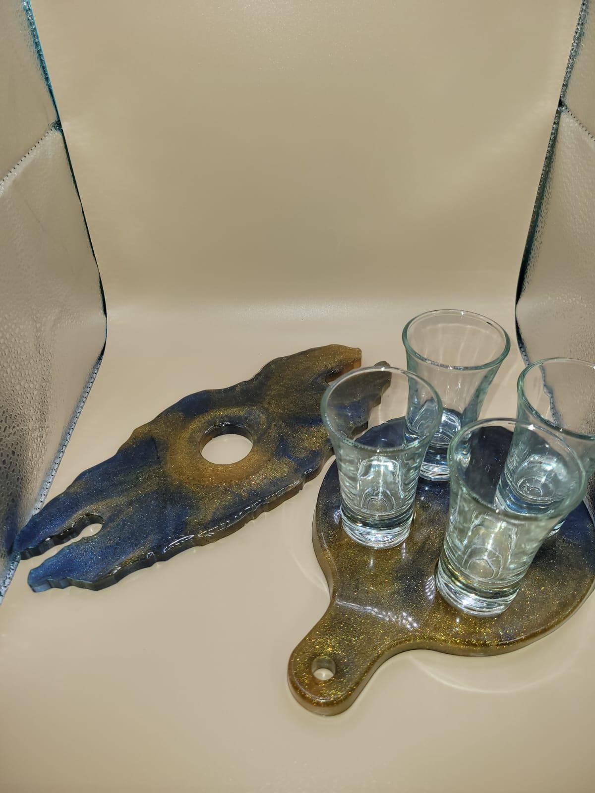 Rustic Shot Glass & Wine Holder Set with Matching Coasters  Handmade Resin Bar Set, Party Gift, Wine Rack with Coasters, Housewarming Gift