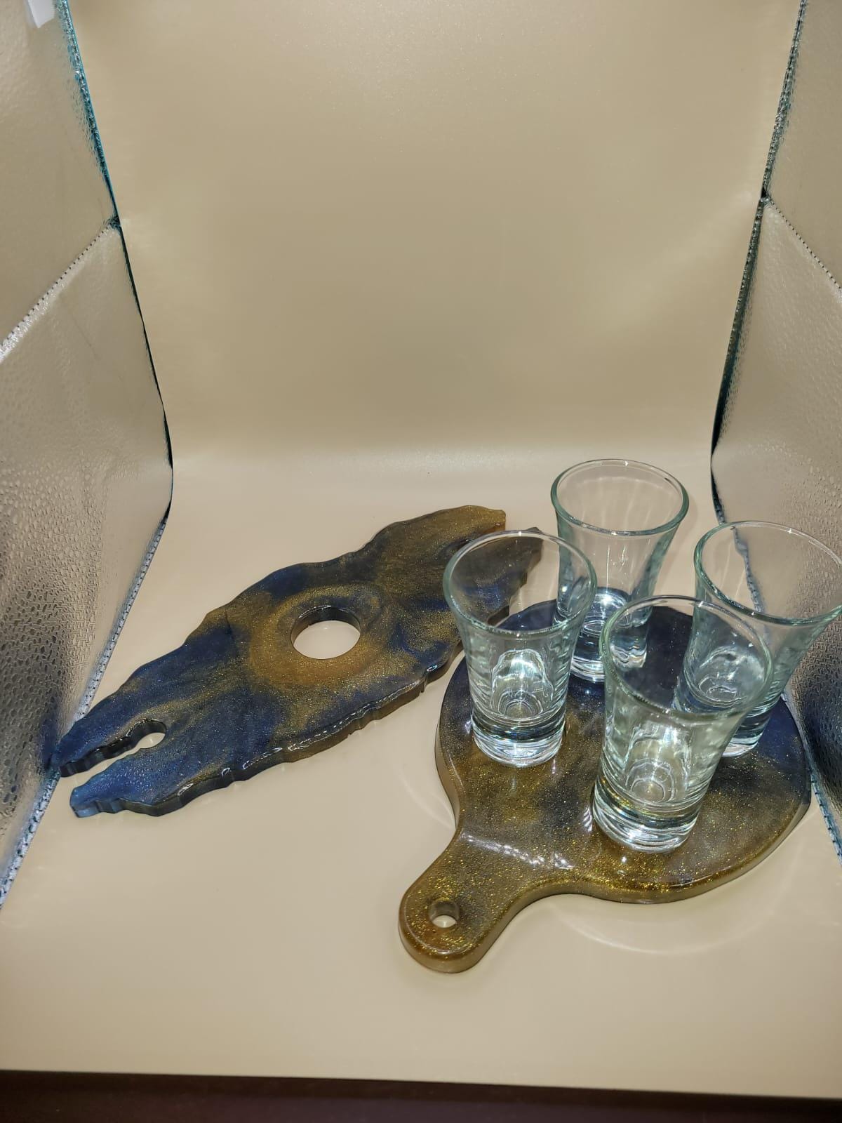 Rustic Shot Glass & Wine Holder Set with Matching Coasters  Handmade Resin Bar Set, Party Gift, Wine Rack with Coasters, Housewarming Gift