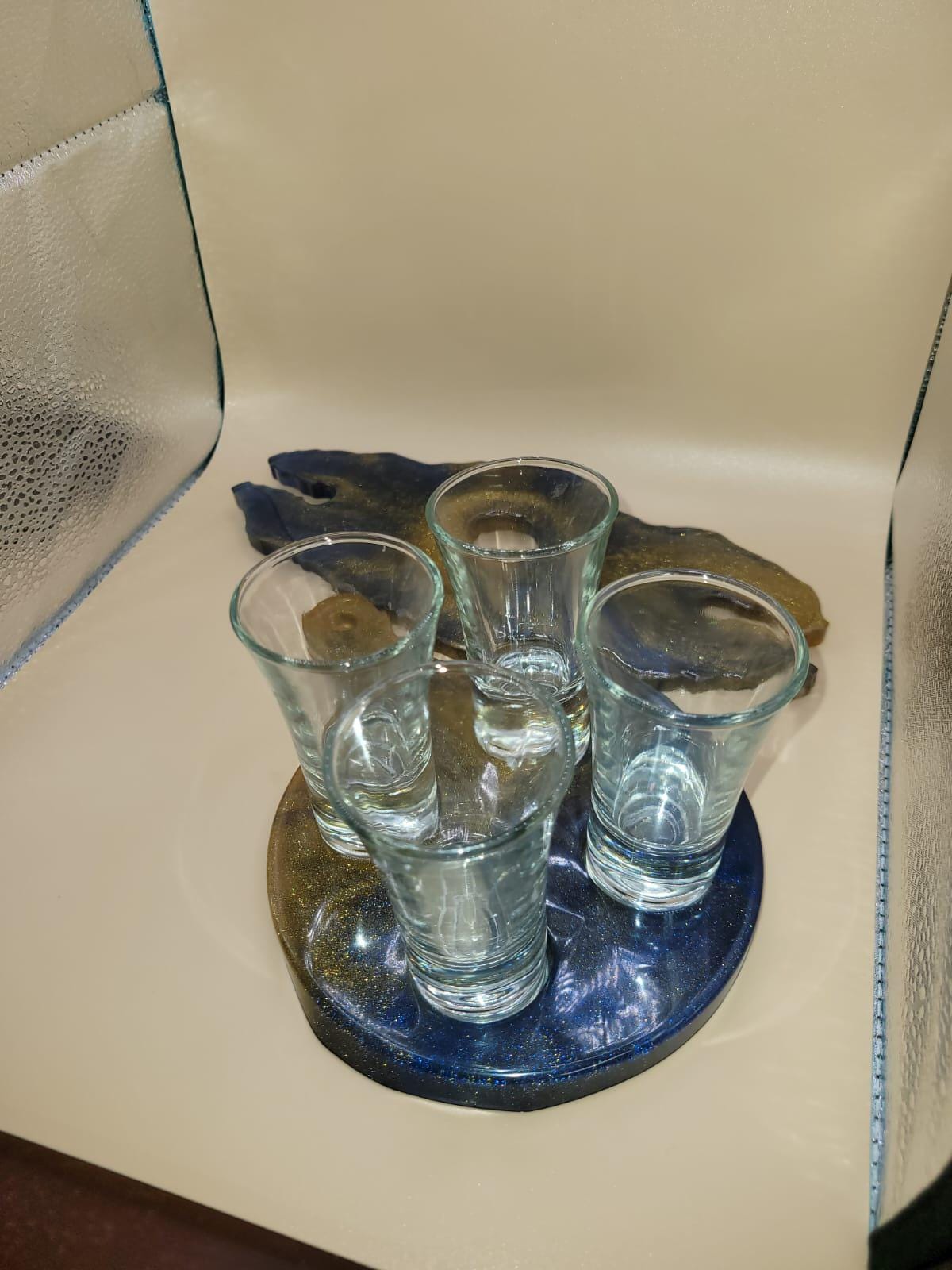 Rustic Shot Glass & Wine Holder Set with Matching Coasters  Handmade Resin Bar Set, Party Gift, Wine Rack with Coasters, Housewarming Gift