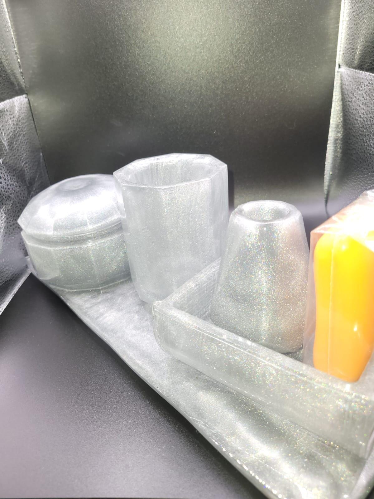 Handmade Resin Bathroom Set - 4-Piece Luxury Vanity Accessory Collection